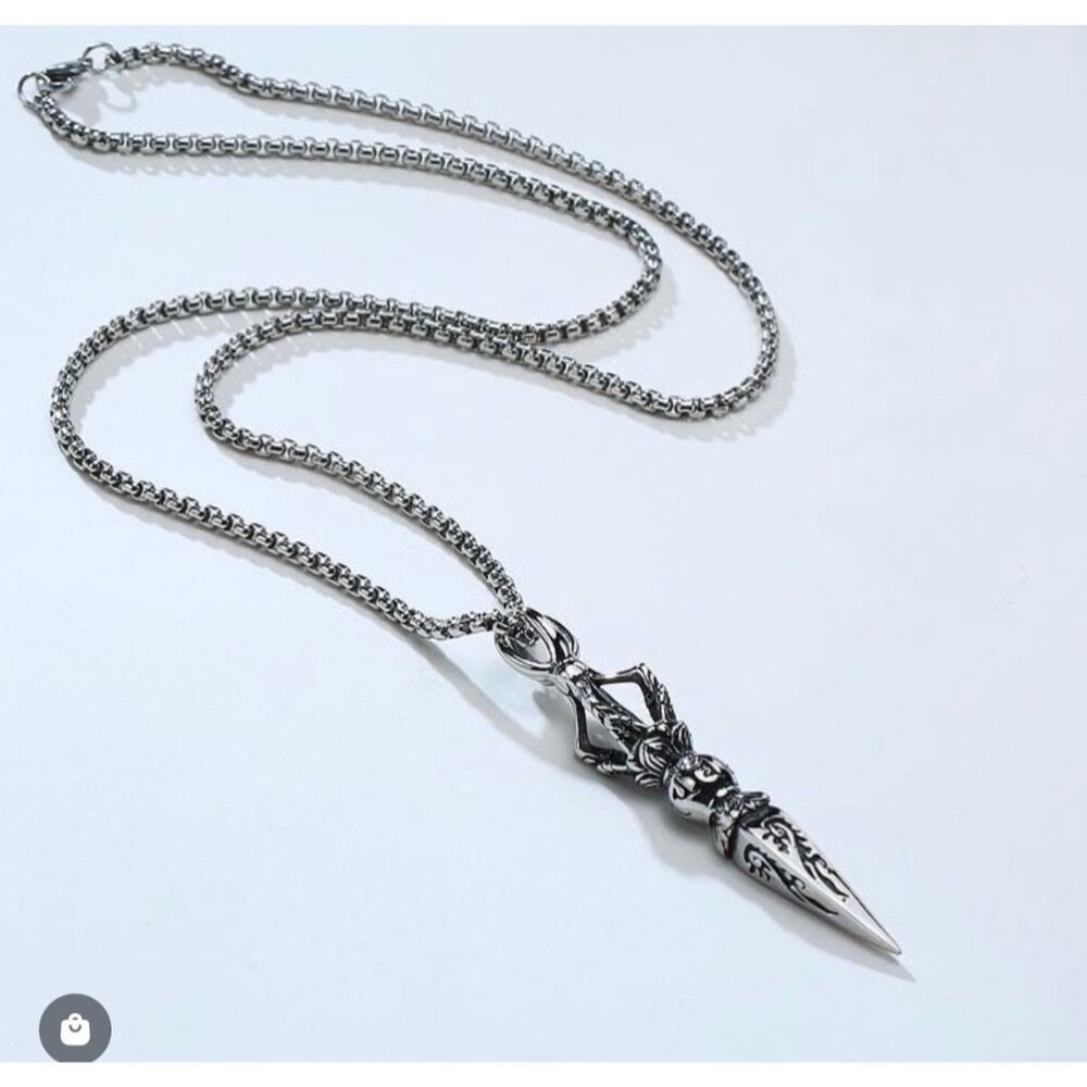 Gothic Tibetan Silver -Plated Dagger Pendant Necklace With Box Chain NEW